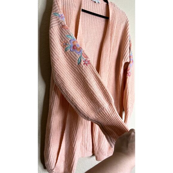 Moon River Cardigan Sweater Women Large Pink Knitted Embroidered Cottagecore - Picture 7 of 9